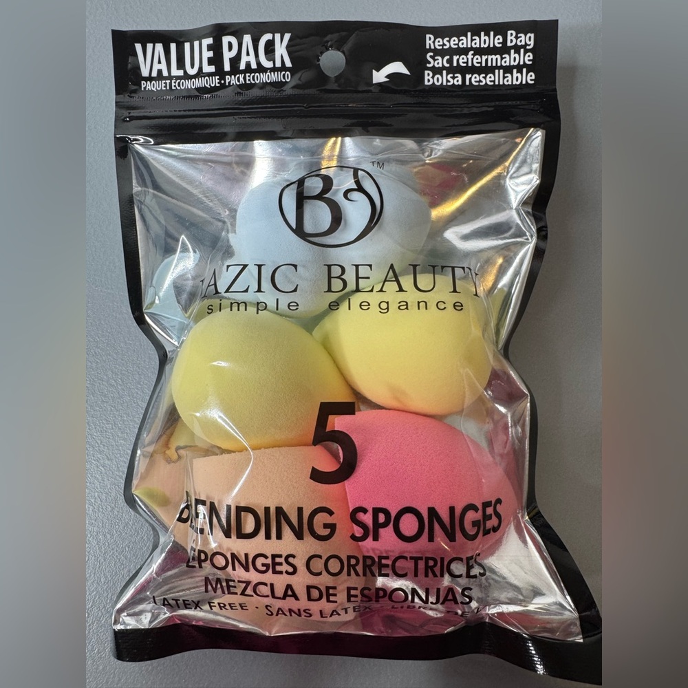 Bazic Beauty 5-Pack Blending Sponges value pack - Pastel Yellow, Pink & Blue - Picture 1 of 1